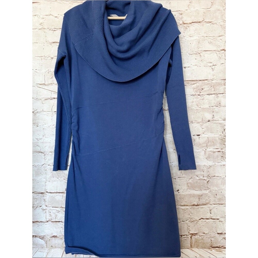 Athleta Sport It Cowl Neck Sweater Dress Blue Thumbhole Long Sleeve Large